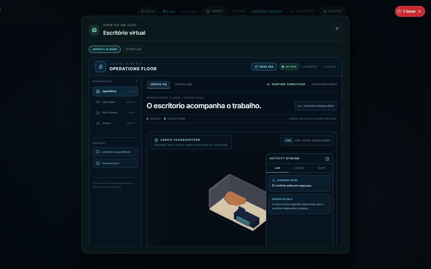 Tela real do Escritório Virtual do JARVIS OS 2.0