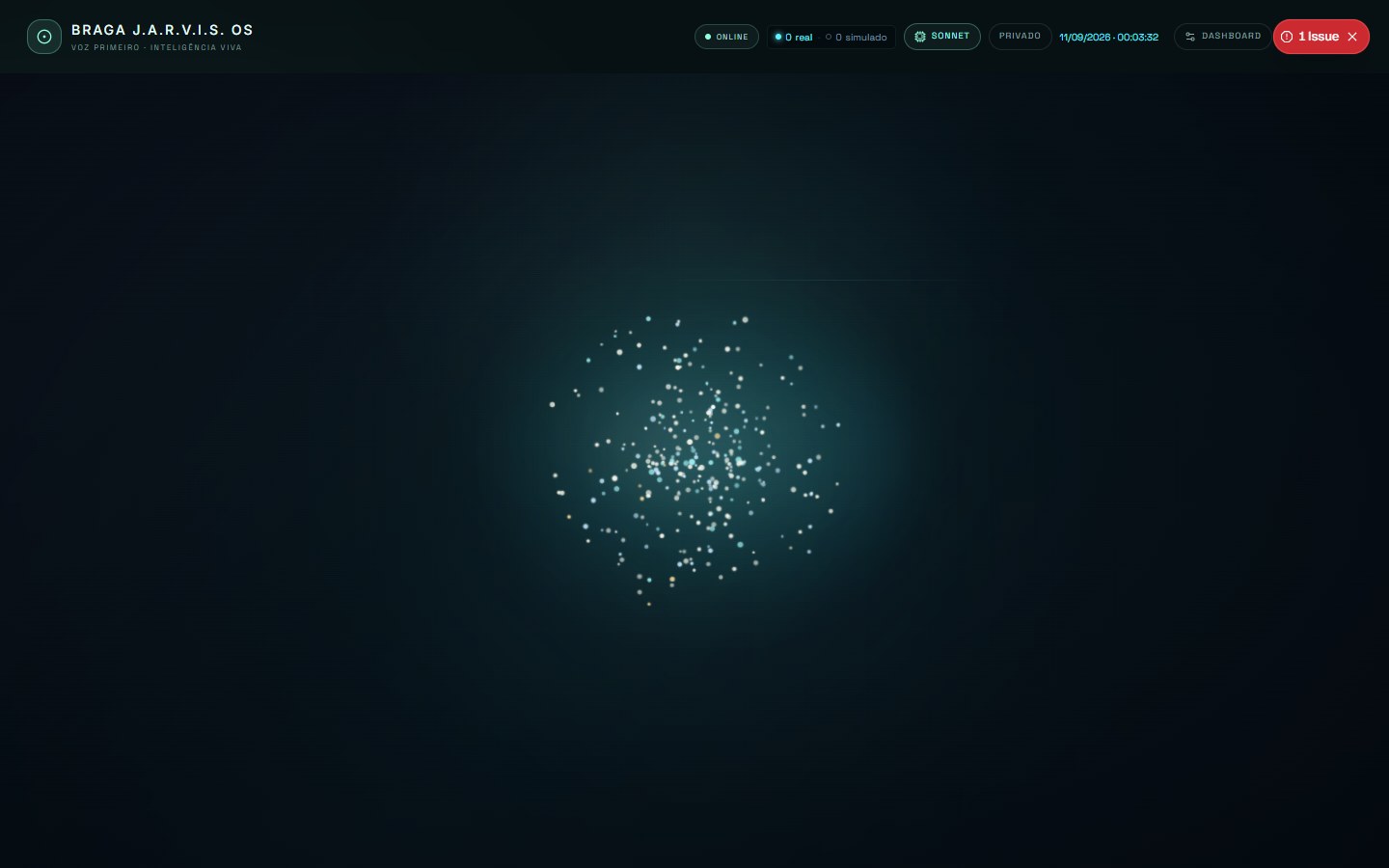 Tela real do JARVIS OS 2.0 com cérebro, telemetria, agentes e console de comando