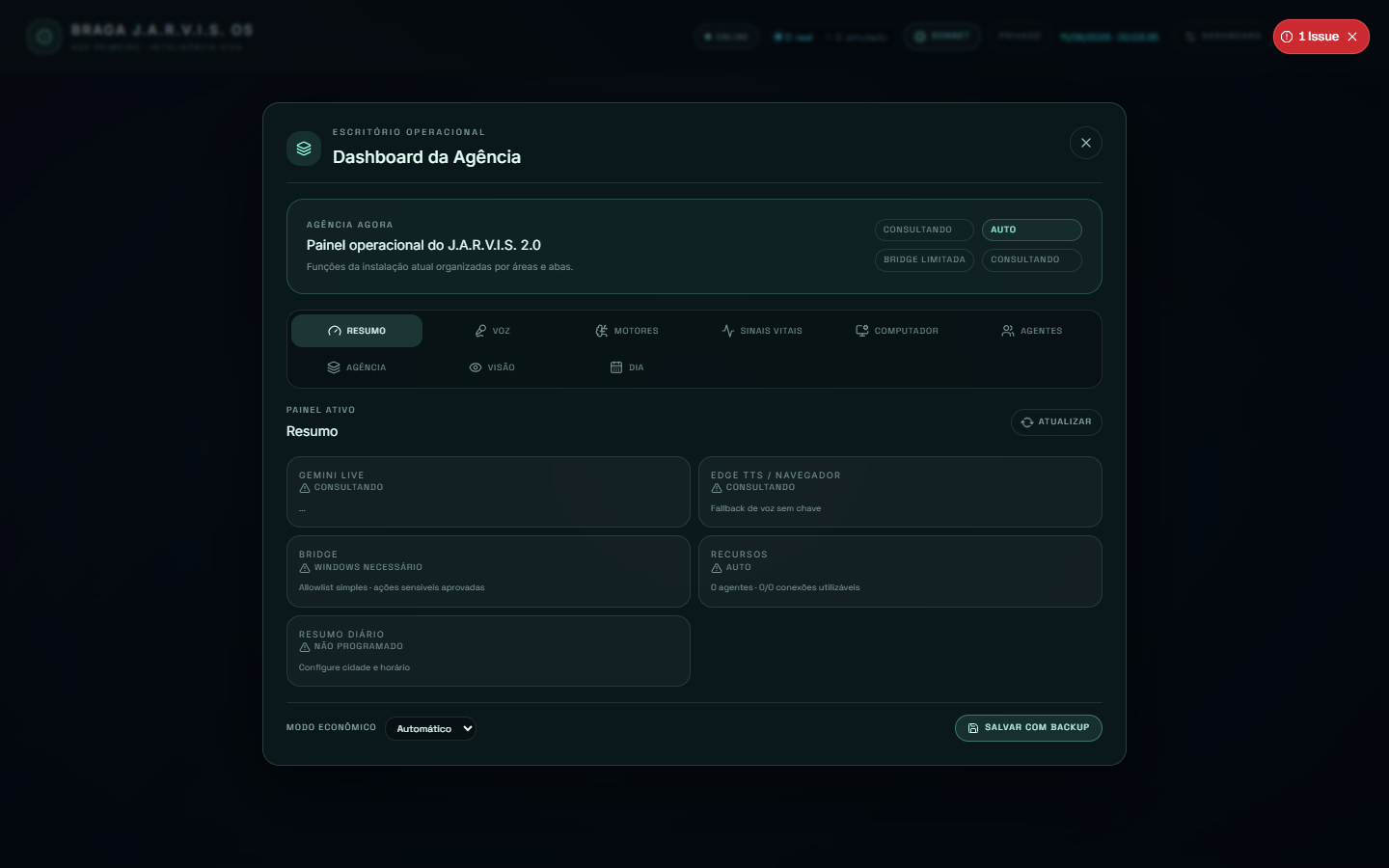 Painel operacional do J.A.R.V.I.S. 2.0